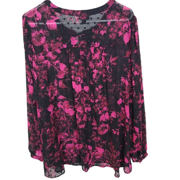 Torrid Womens 3X Black Pink Floral Sheer Chiffon Clip Dot Button-Front Blouse - Picture 9 of 9